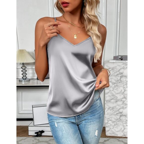 Stylish Silk Satin Tank Tops 2 Pack - Women's V Neck Camisoles for all Occasions - Picture 3 of 4